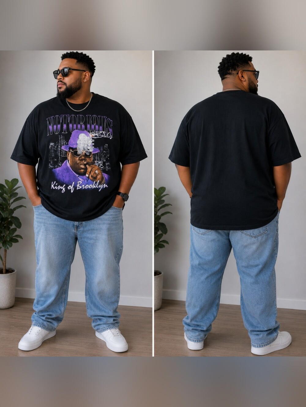 Notorious BIG Black and Purple Short Sleeve Tee with Cityscape Design.   B27